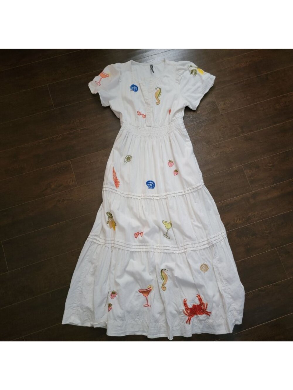 Anthropologie The Somerset Maxi Dress Embroidered Seashell Nautical Womens M - Picture 3 of 11